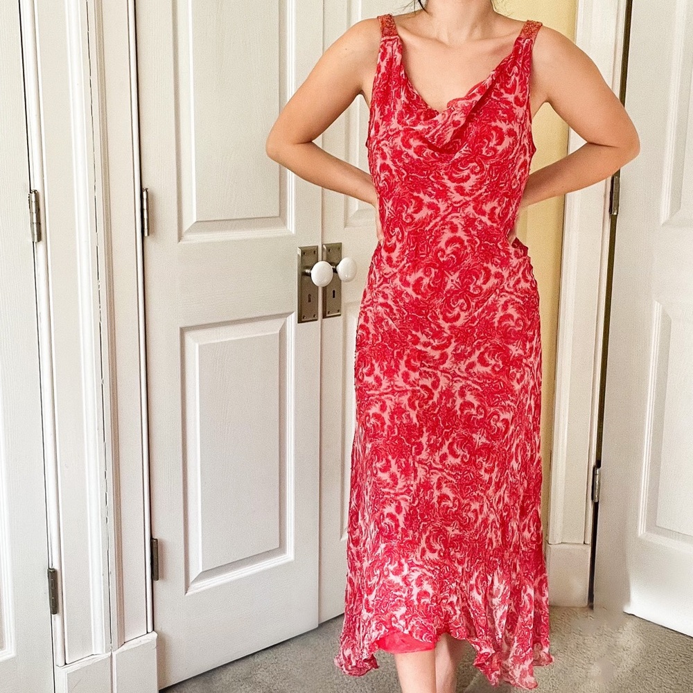 Vintage 💓 Size M Women’s Maxi Asymmetrical Dress Hot Pink Light Pink and Orange
